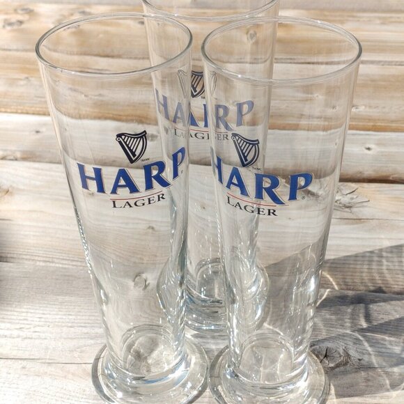 RARE HARP Lager Glasses TRIO 8" Tall Beer Glass Harp Logo Guinness GREAT BASE - Picture 6 of 10